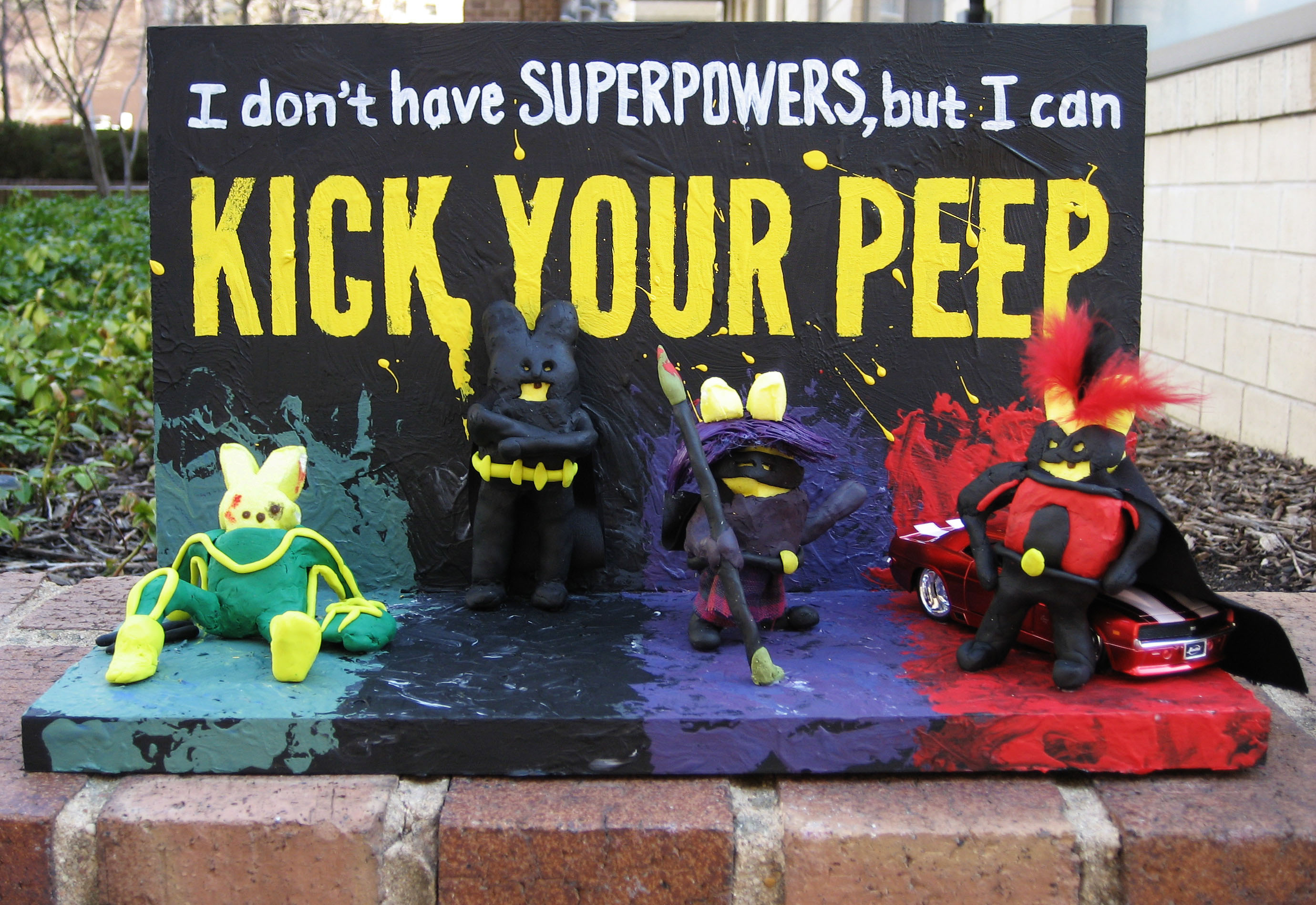 peeps diorama of characters from movie Kickass